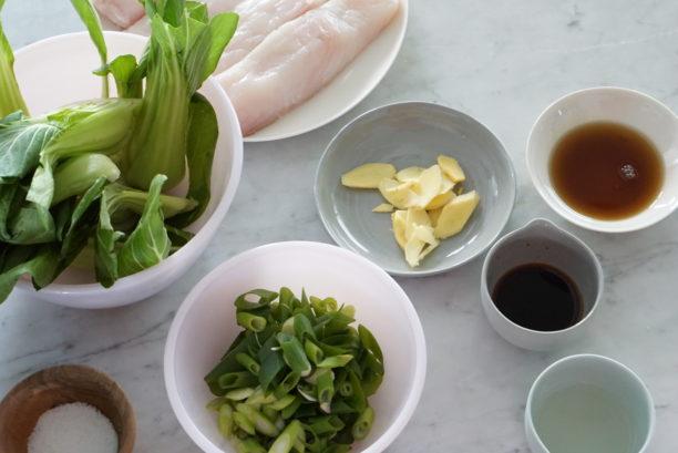 Asian Steamed Halibut with Scallions & Bok Choy Ingredients 